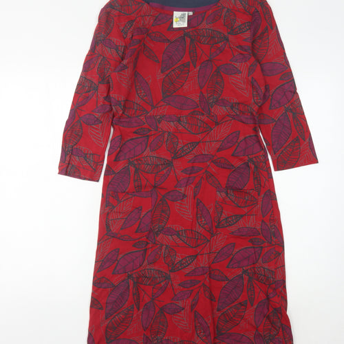 Weird Fish Women's Red Floral Dress Size 6 Boat Neck