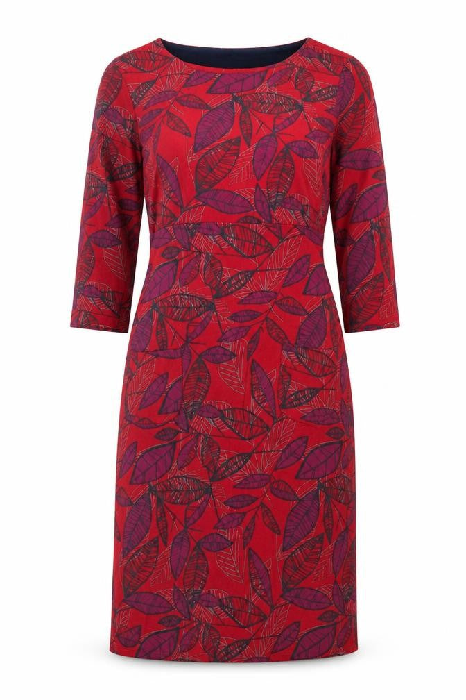 Weird Fish Women's Red Floral Dress Size 6 Boat Neck
