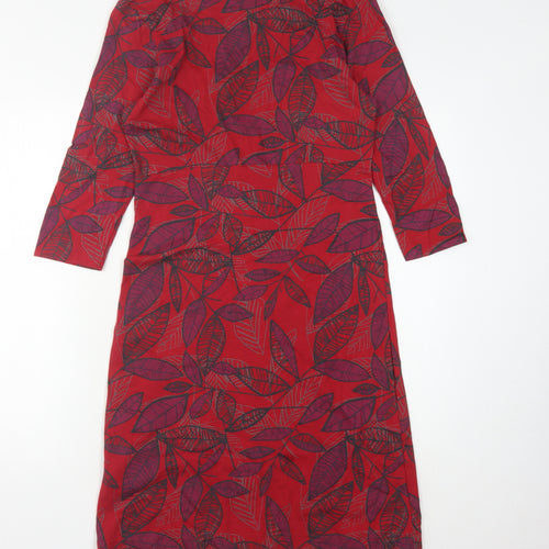 Weird Fish Women's Red Floral Dress Size 6 Boat Neck