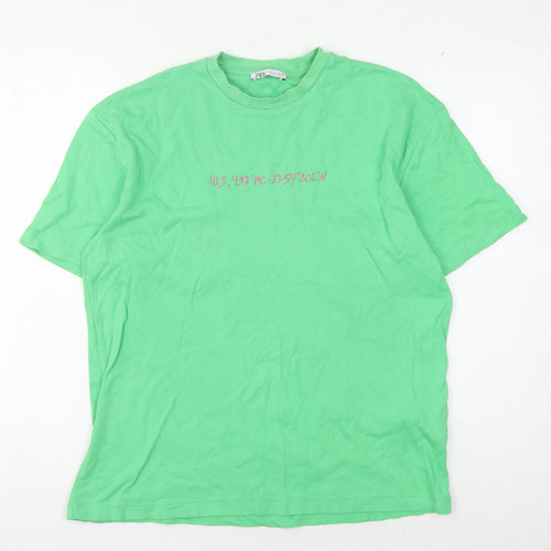 Zara Women's Green Basic T-Shirt, Size S, 100% Cotton