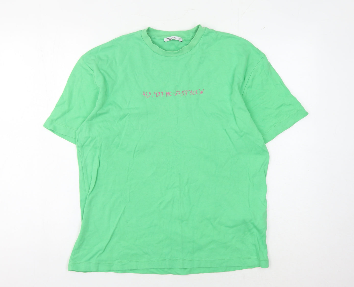 Zara Women's Green Basic T-Shirt, Size S, 100% Cotton