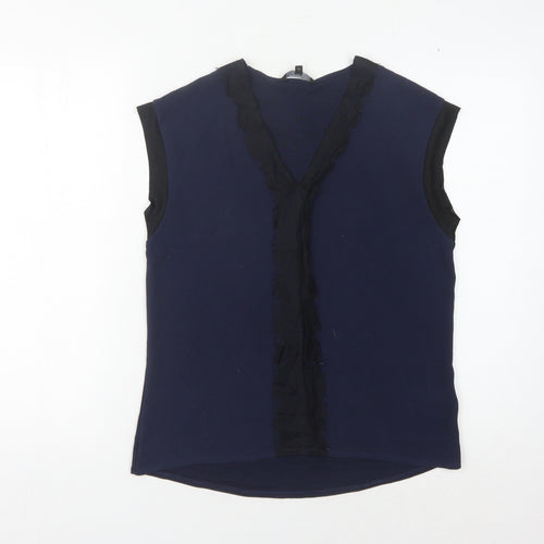 Next Women's Blue Lace Accents V-Neck Blouse Size 10