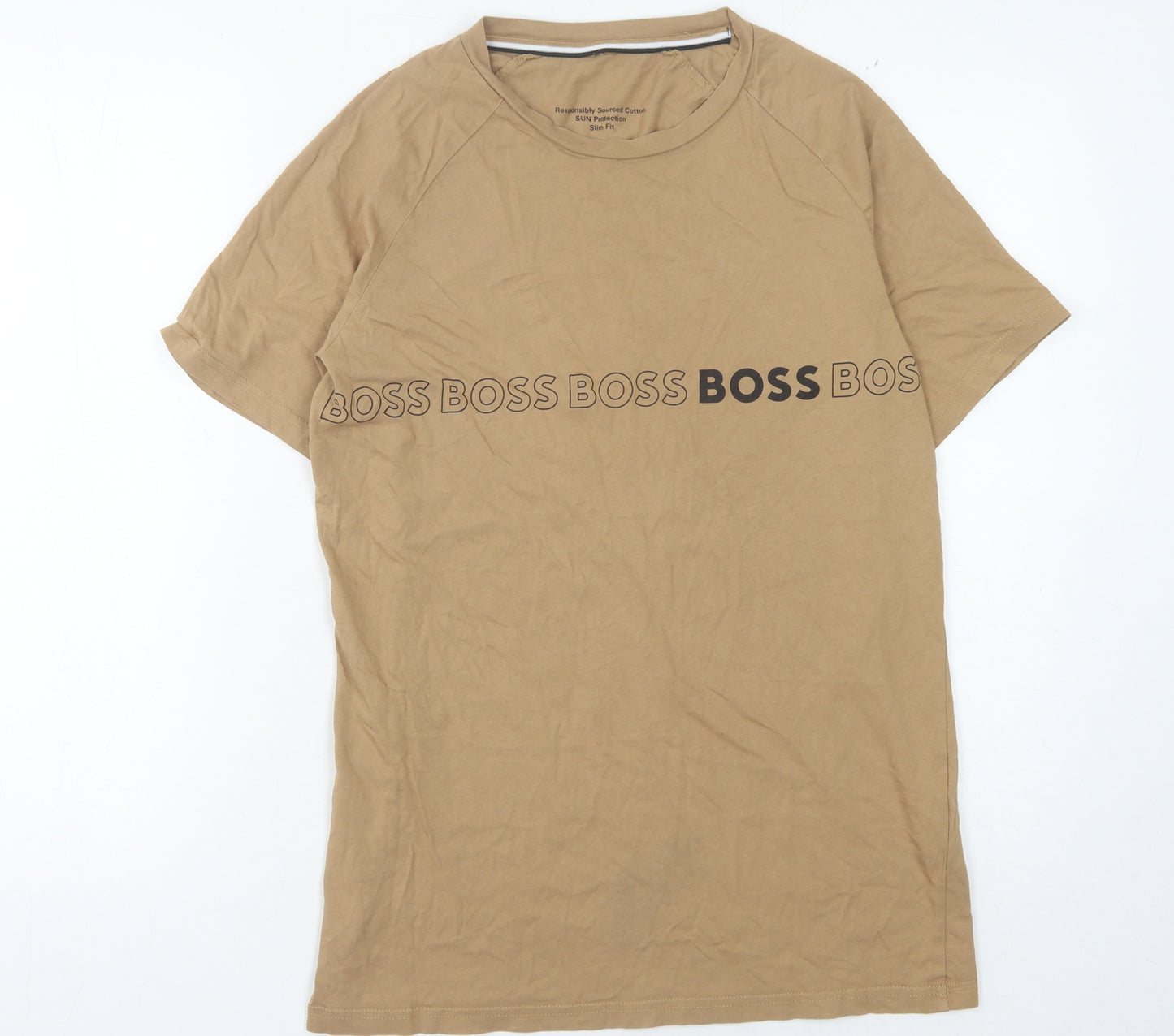 Boss Men's Beige Slim Fit Logo T-Shirt S