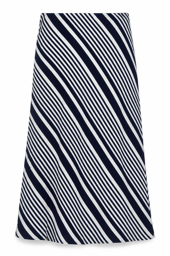 Front view of Max Studio Women's Blue Striped XL Skirt