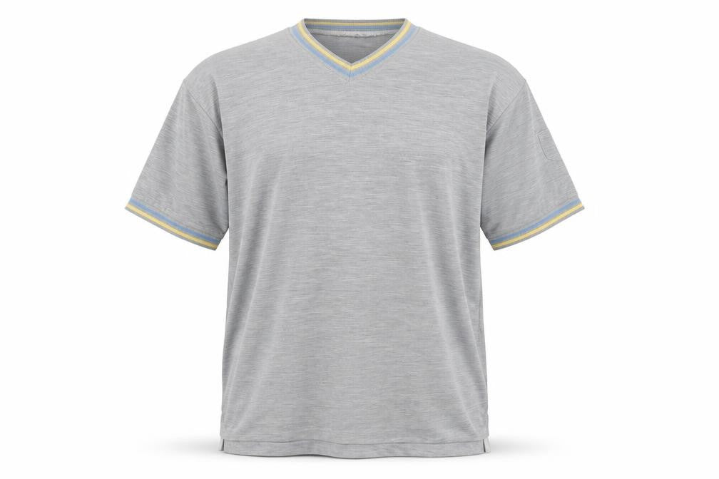 Front view of Playsport Men's Grey V-Neck jumper, size L