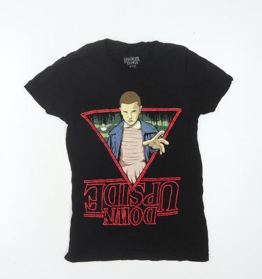 Front view of Stranger Things unisex black graphic t-shirt s
