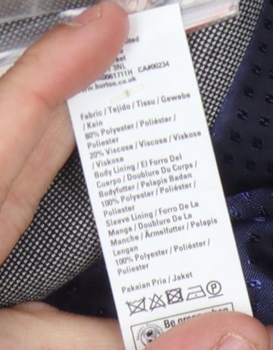 Burton Menswear Grey Blazer - 40R, Men's Tailored Fit