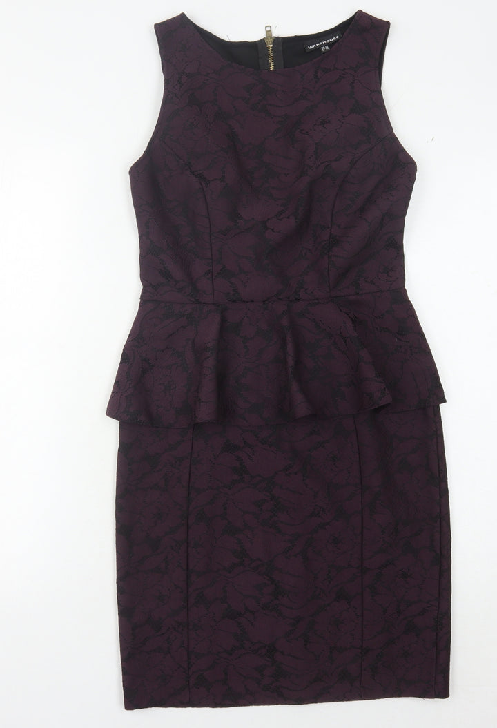 Warehouse Women's Purple Peplum Pencil Dress Size 10