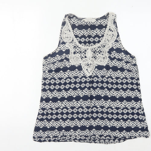 Fat Face Women's Blue Geometric Crochet Tank Top