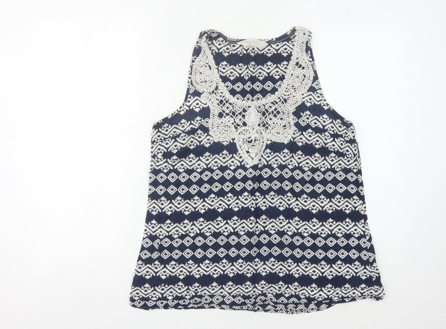 Fat Face Women's Blue Geometric Crochet Tank Top