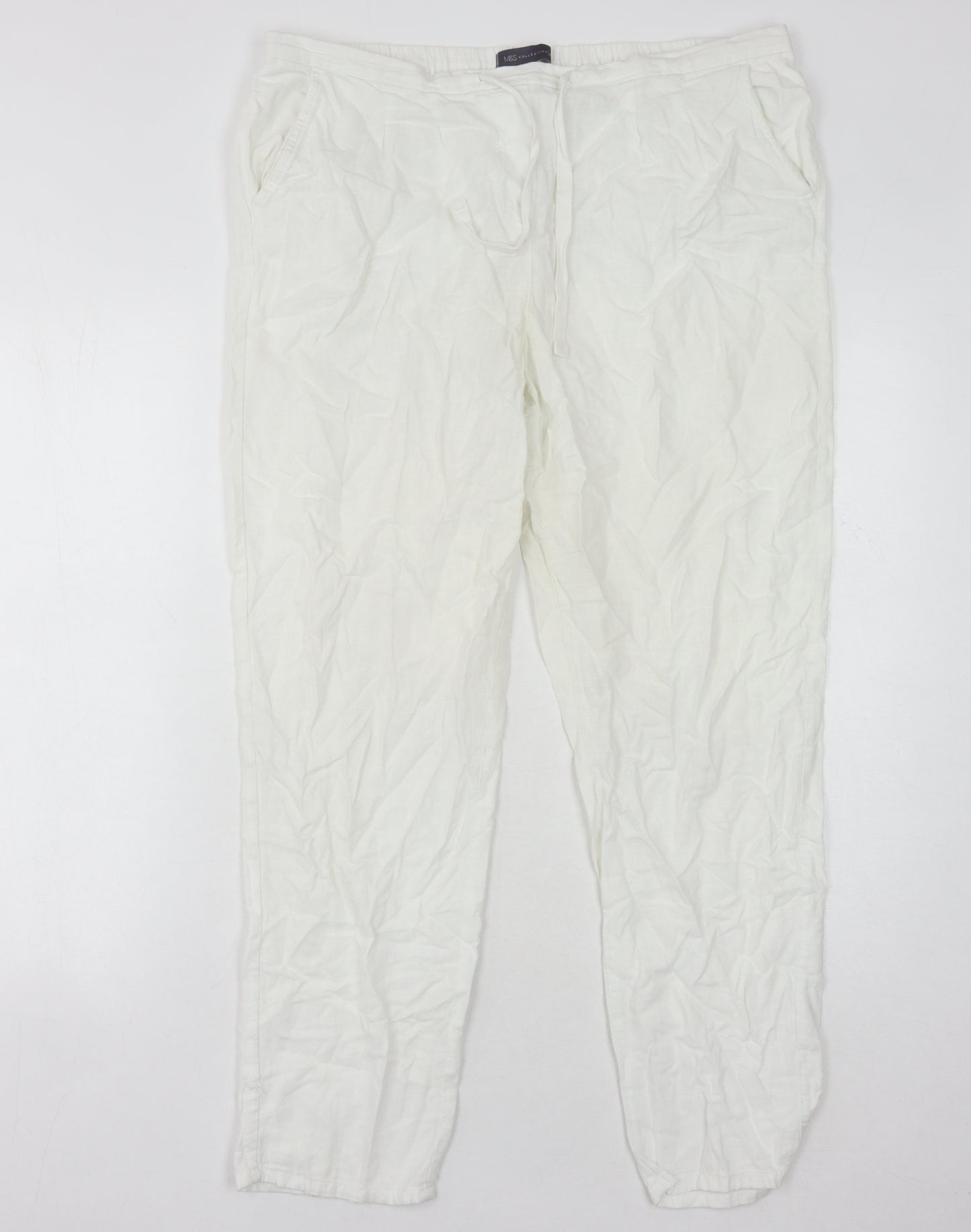 Marks and Spencer Women's Ivory Linen Trousers Size 14