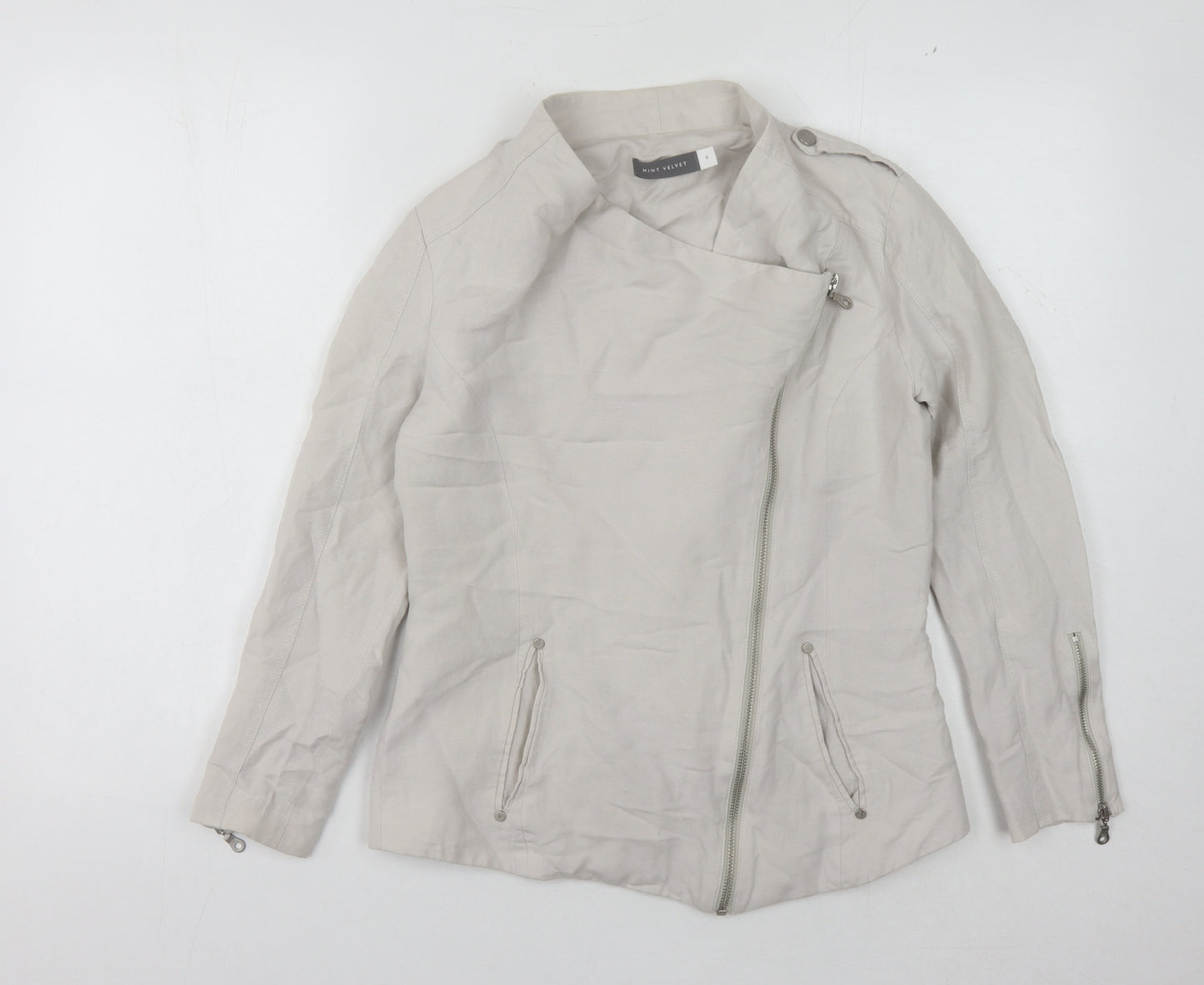 Mint Velvet Women's Beige Size 8 Motorcycle Jacket