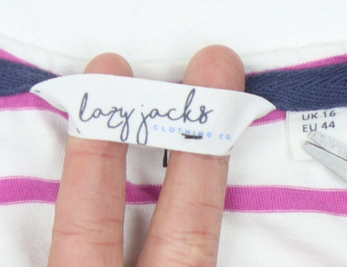 Lazy Jacks Women's Multicoloured Striped T-Shirt Size 16