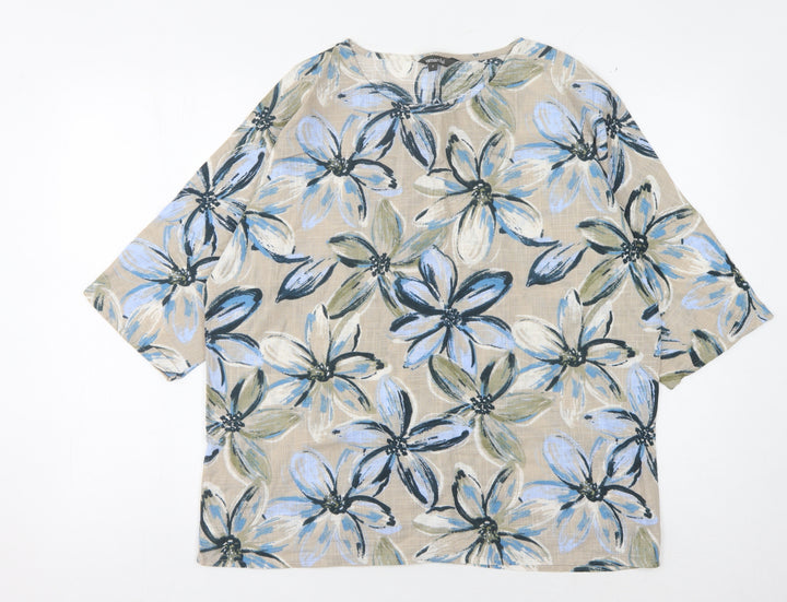 Bonmarché Women's Beige Floral 3/4 Sleeve Top