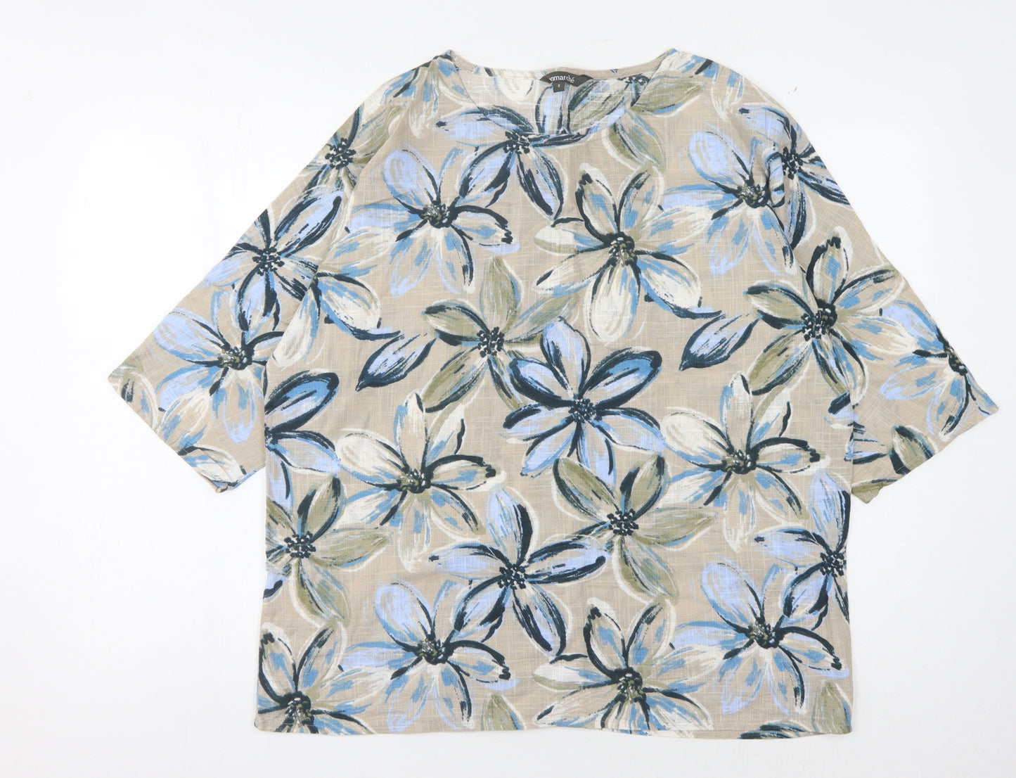 Bonmarché Women's Beige Floral 3/4 Sleeve Top