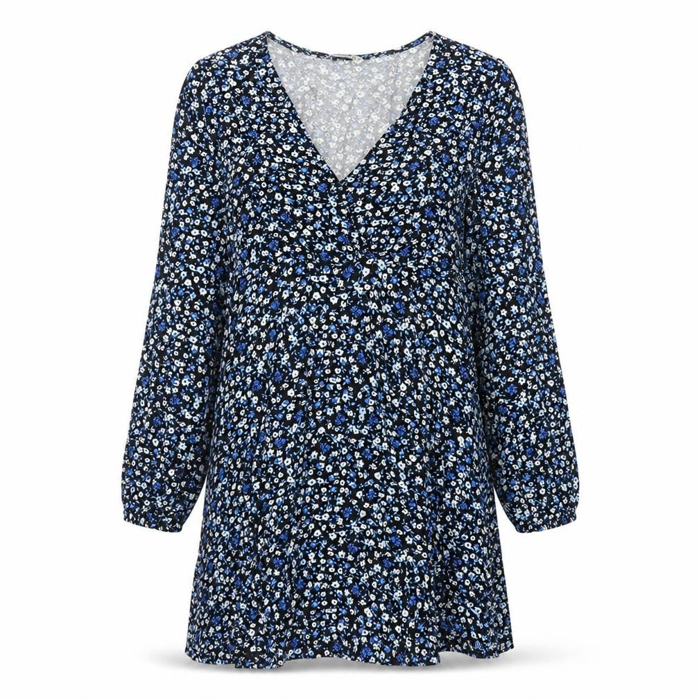Front view of Stradivarius Women's Blue Floral Dress, size 12