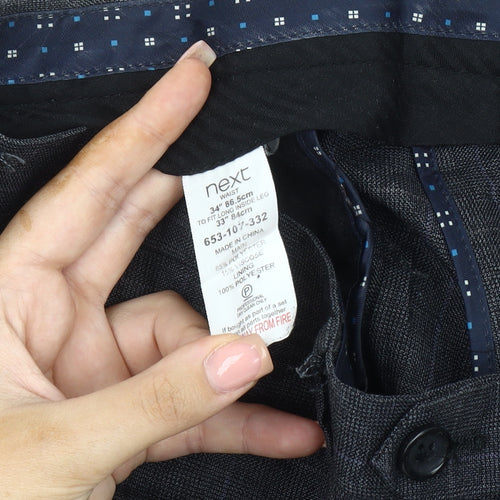 Next Men's Grey Check Dress Pants 34 Waist