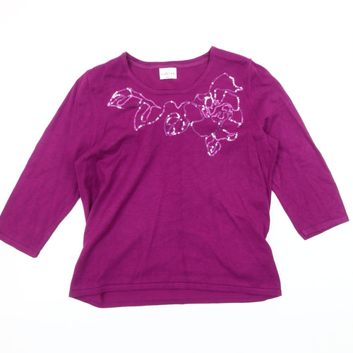 Eastex Women's Purple Sequin Floral Pullover Jumper, Size 12