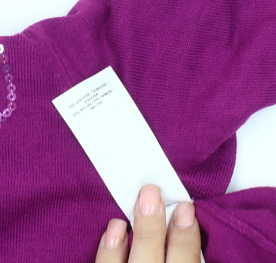 Eastex Women's Purple Sequin Floral Pullover Jumper, Size 12