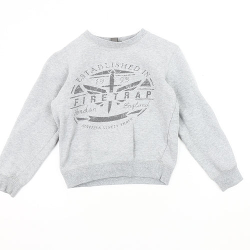 Firetrap Boys Grey Logo Sweatshirt 9-10 Years Pullover Crew