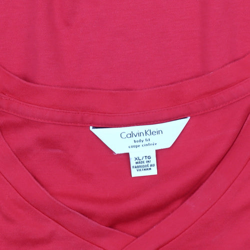Calvin Klein Men's Red V-Neck T-Shirt XL