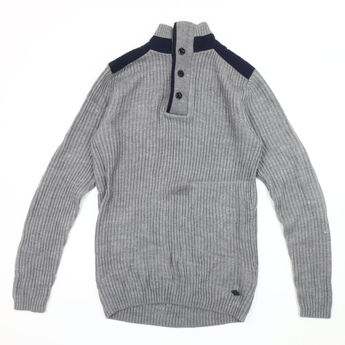 Jack & Jones Grey Men's Henley Jumper S