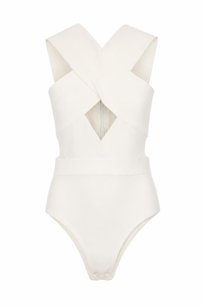 MYBandageDRESS Women's Ivory Bodysuit, Size S, Party/Cocktail