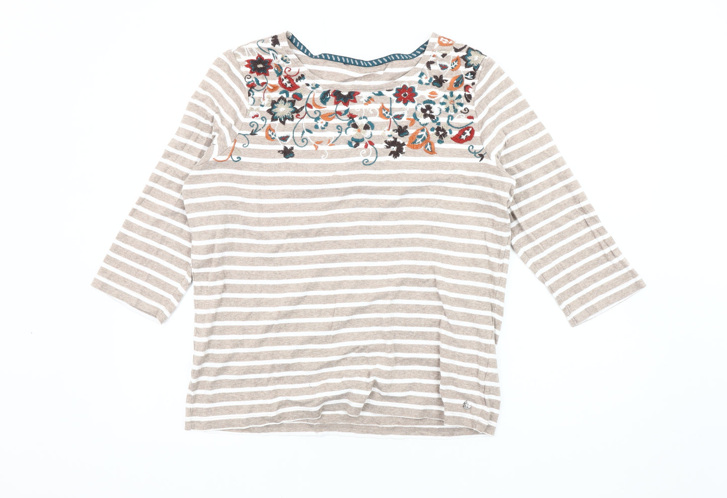 Maine New England Women's Beige 3/4 Sleeve Embroidered Top