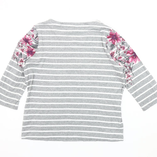 Maine Women’s Grey Floral Striped T-Shirt, Size 16