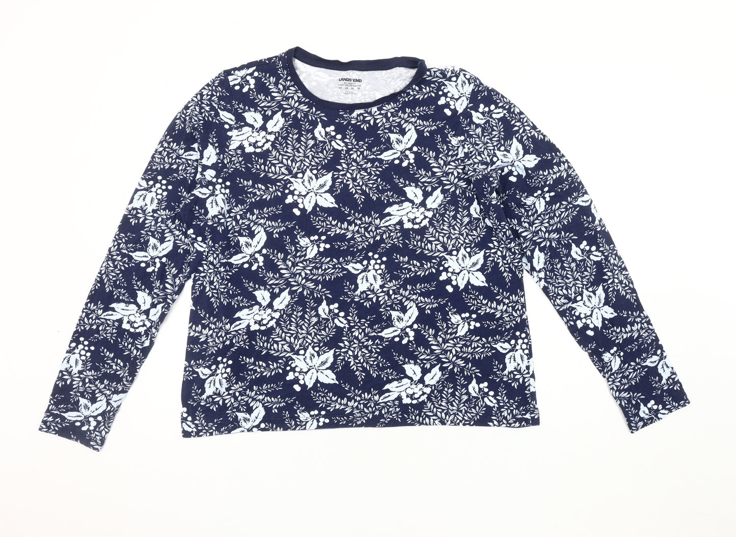 Lands' End Women's Blue Floral Jersey T-Shirt - XL