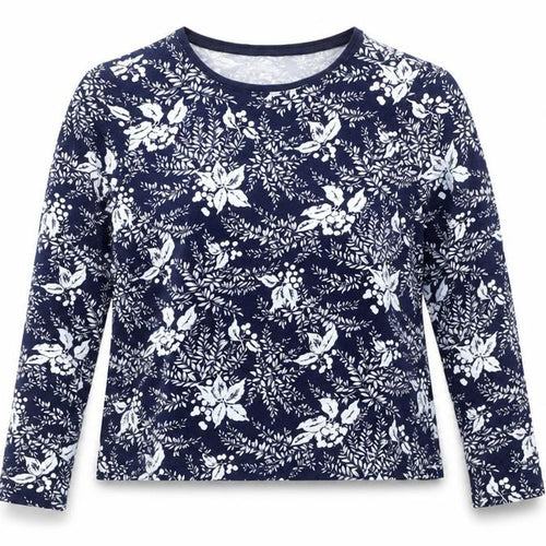 Lands' End Women's Blue Floral Jersey T-Shirt - XL