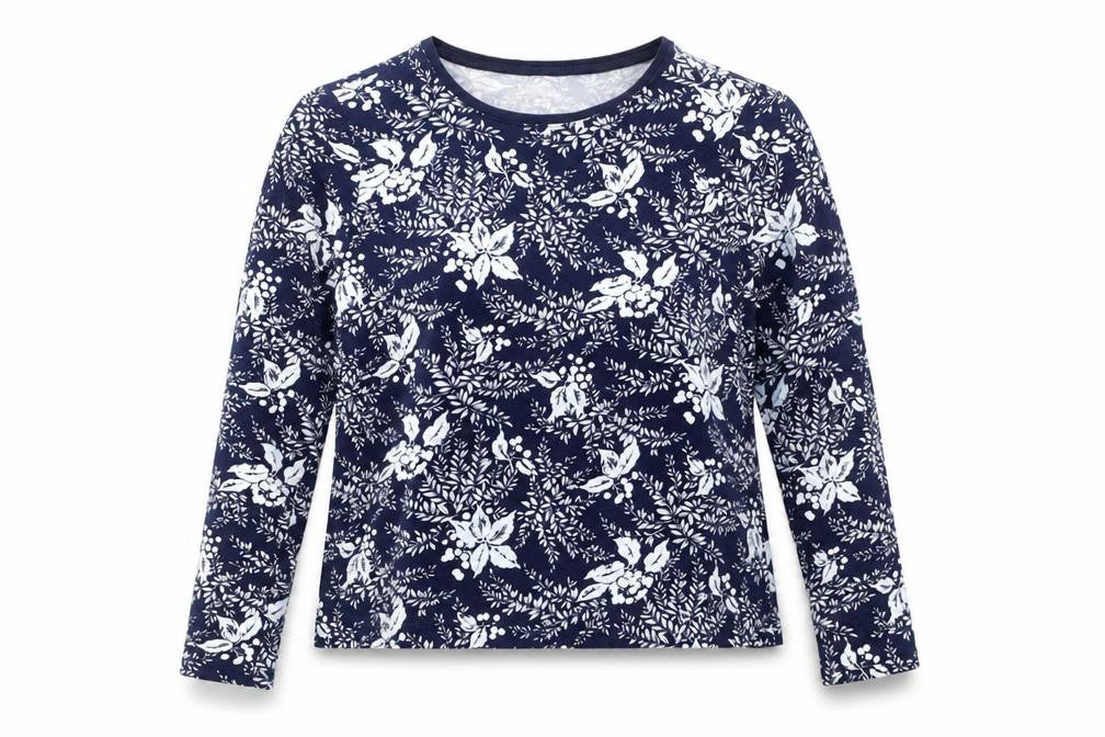Lands' End Women's Blue Floral Jersey T-Shirt - XL