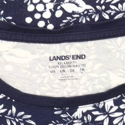 Lands' End Women's Blue Floral Jersey T-Shirt - XL