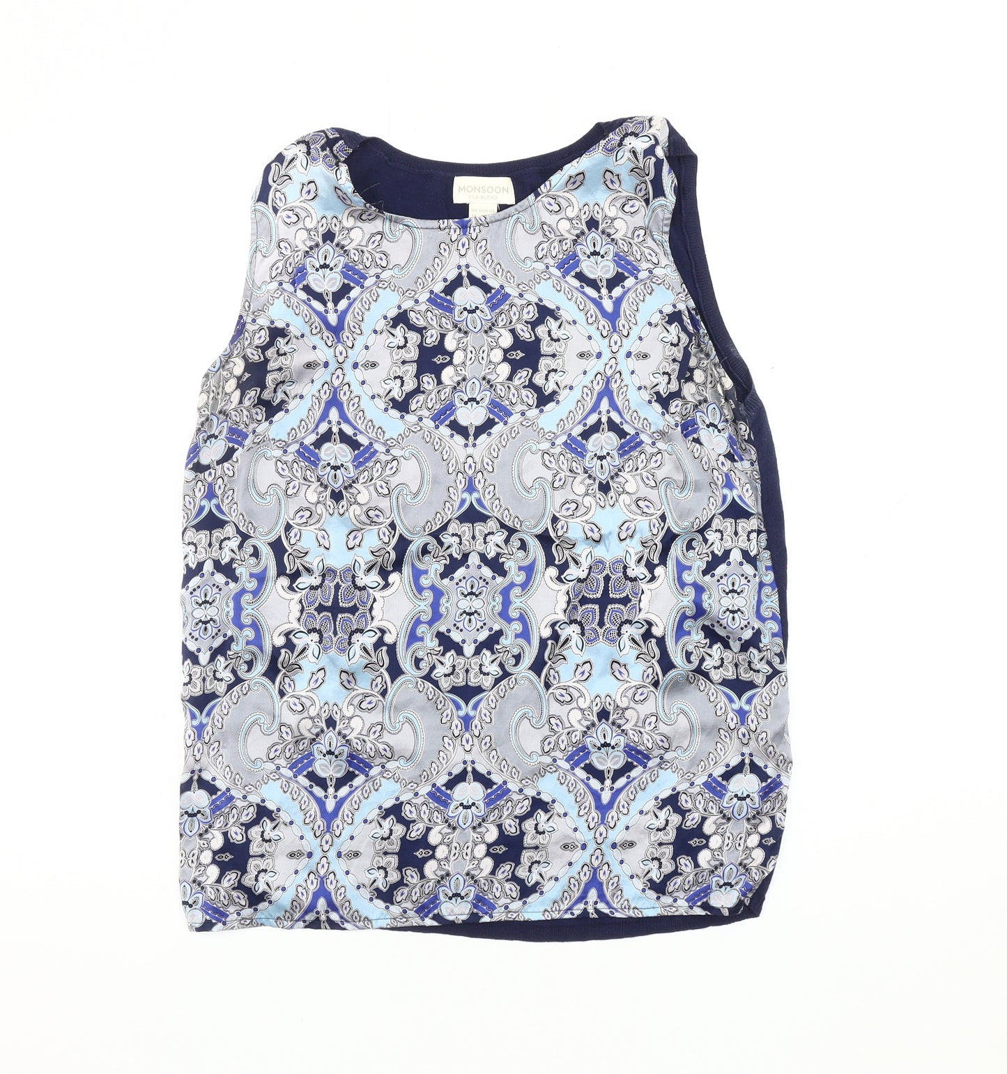 Monsoon Women's Blue Geometric Silk Blend Tank 14