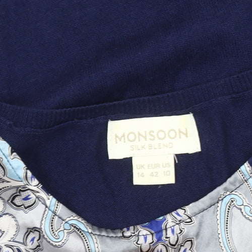 Monsoon Women's Blue Geometric Silk Blend Tank 14