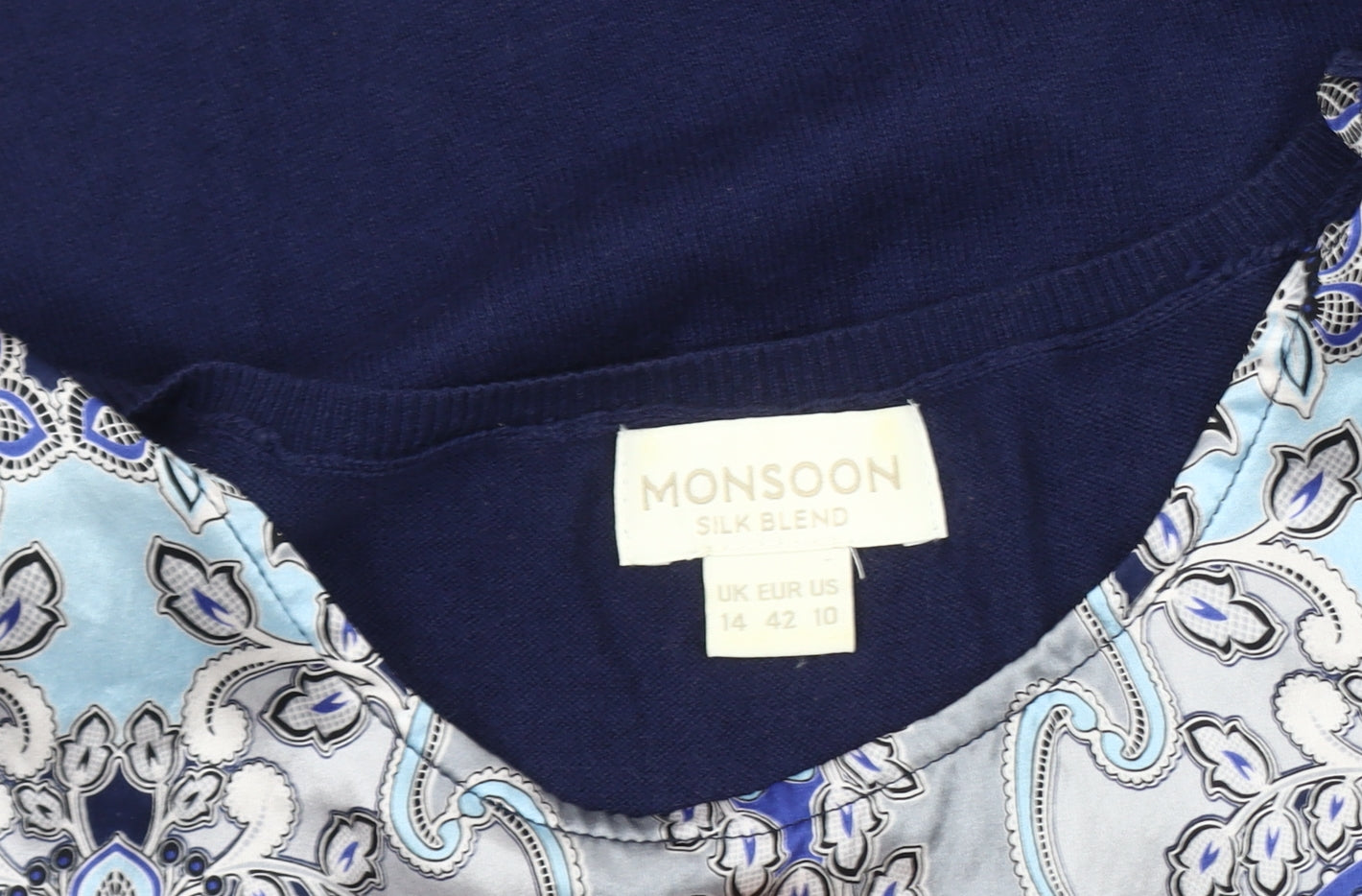 Monsoon Women's Blue Geometric Silk Blend Tank 14