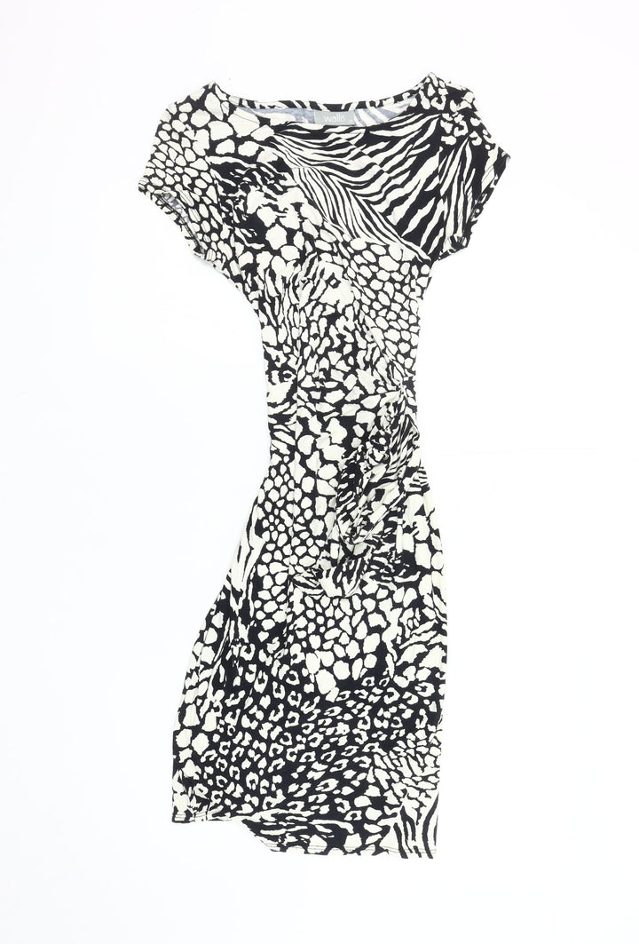 Wallis Women's Black Animal Print Bodycon Dress, Size 10