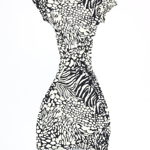 Wallis Women's Black Animal Print Bodycon Dress, Size 10