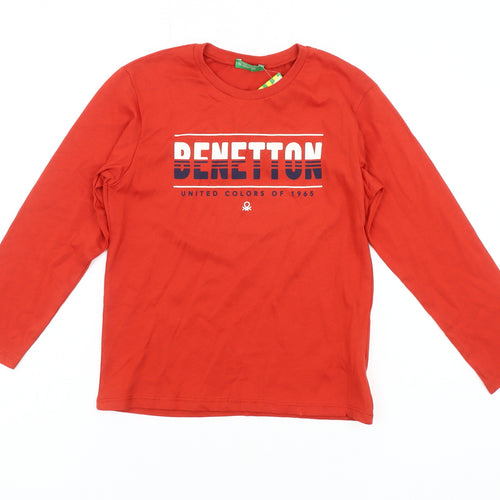 Benetton Boys Red Graphic Long Sleeve T-Shirt, 9-10 Years