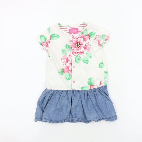 Joules Girls Floral Blue Skater Dress, Size 18-24 Months