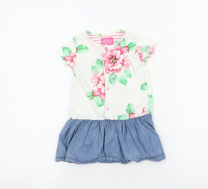 Joules Girls Floral Blue Skater Dress, Size 18-24 Months