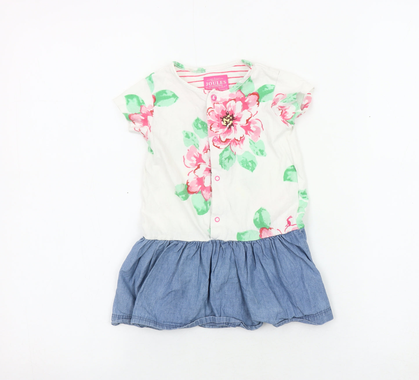 Joules Girls Floral Blue Skater Dress, Size 18-24 Months
