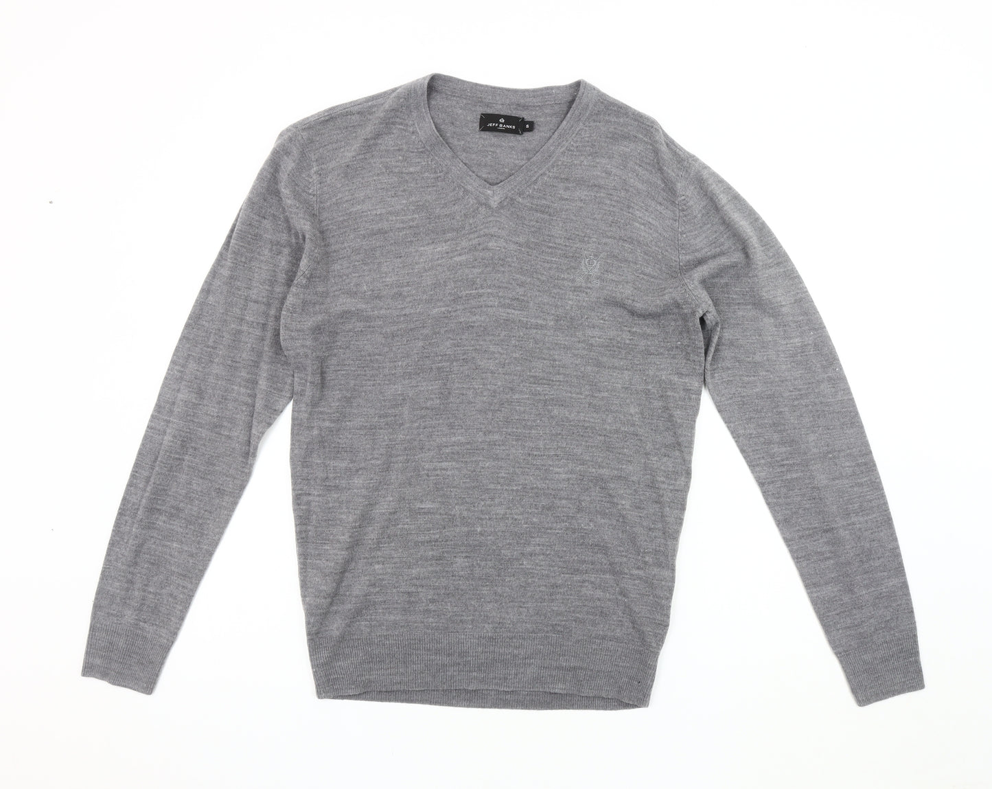 Jeff Banks Men's Grey V-Neck Pullover Jumper Size S