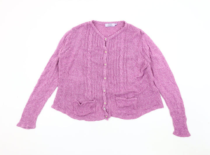 Honor Millburn Women's Pink Cardigan M Cable-Knit