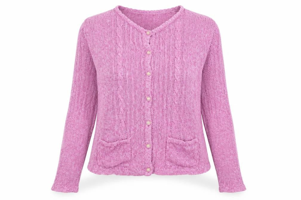 Front view of Honor Millburn Women's Pink Cardigan M Cable-Knit