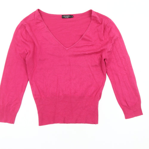 Jeff Banks Women's Pink V-Neck Pullover Jumper M
