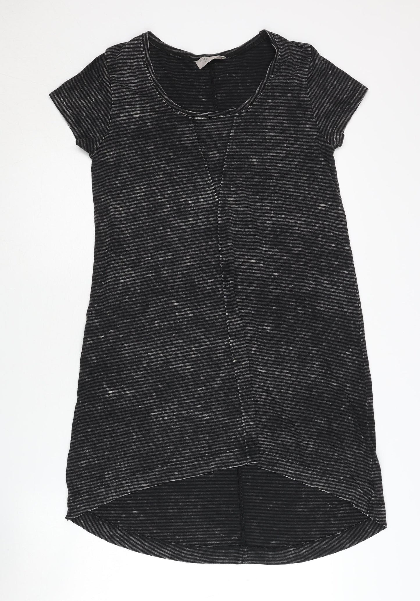 Label Lab Women's Black Striped Midi T-Shirt Dress - Size 12