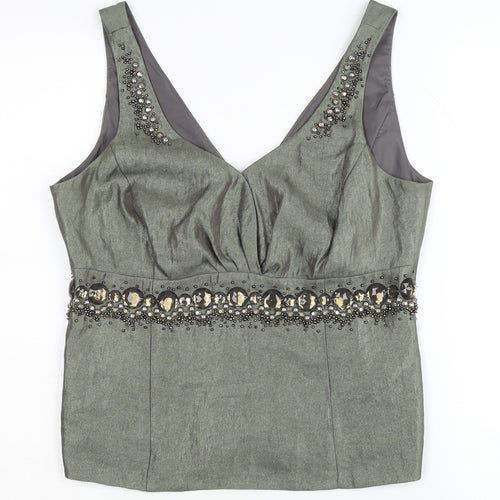 Next Women's Green Beaded Blouse, Size 14, Sleeveless