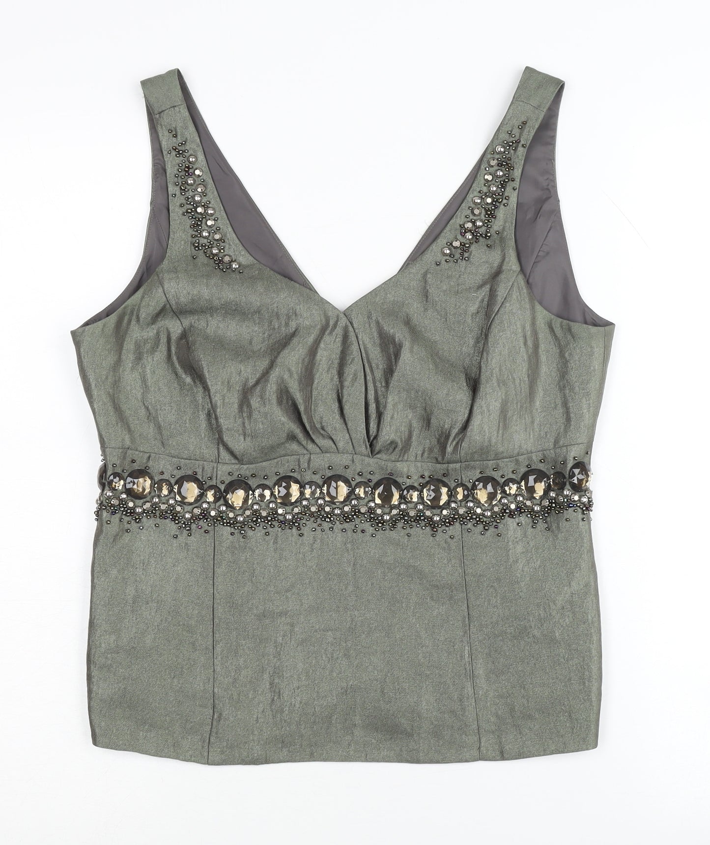 Next Women's Green Beaded Blouse, Size 14, Sleeveless