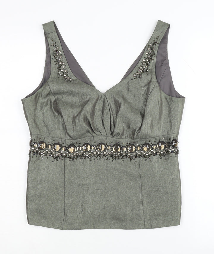 Next Women's Green Beaded Blouse, Size 14, Sleeveless